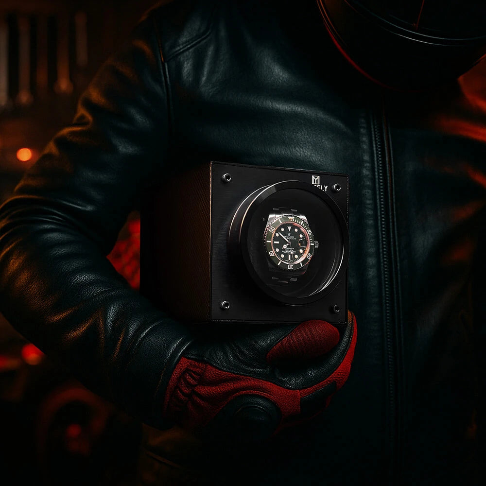 MOZSLY® Black Knight Single Watch Winder -Black Carbon Brazed Piano Paint -- MOZSLY