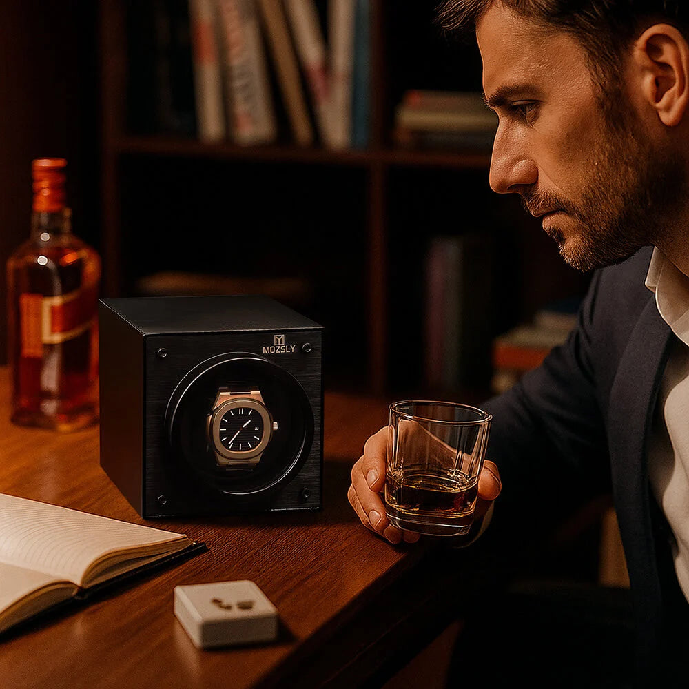 MOZSLY® Black Knight Single Watch Winder -Black Carbon Brazed Piano Paint -- MOZSLY