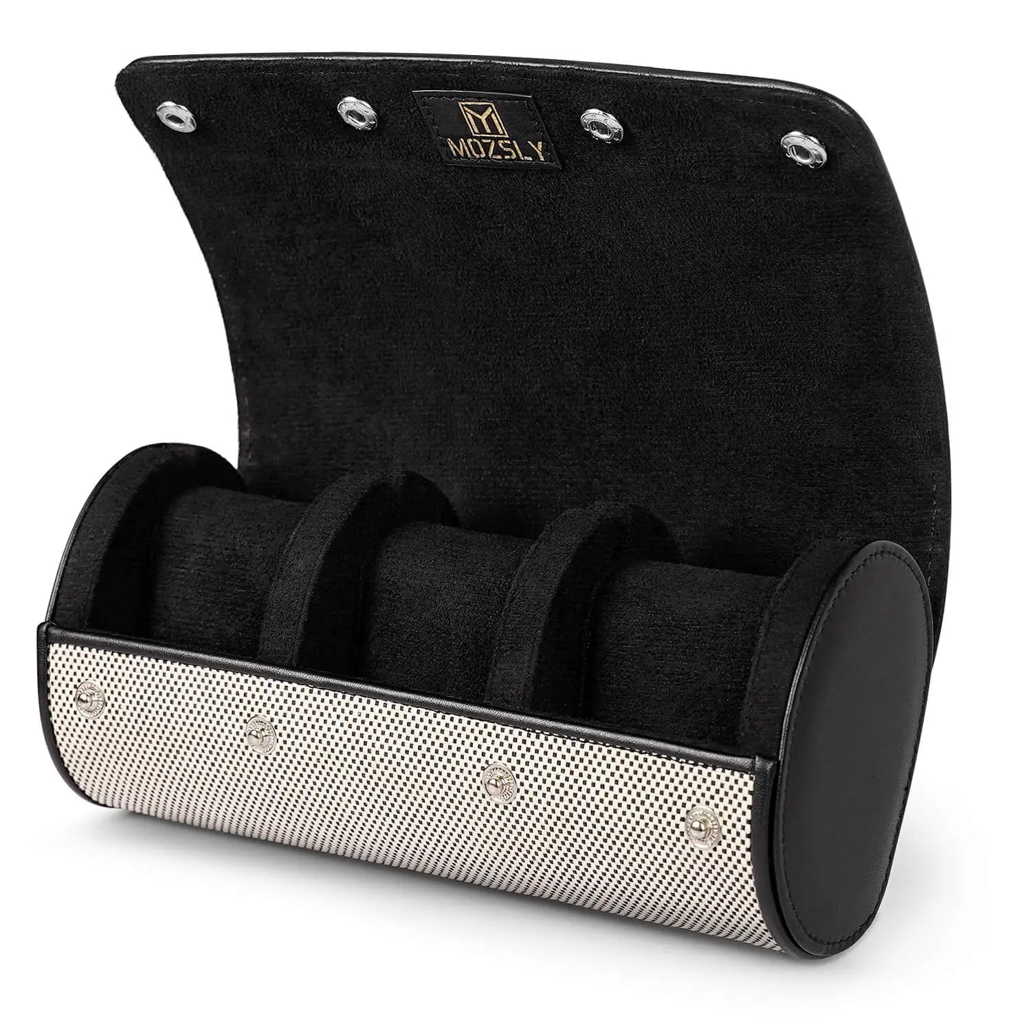 MOZSLY Travel Watch Roll for 3 Watches-Elegant Black-White -Watch Roll- Mozsly