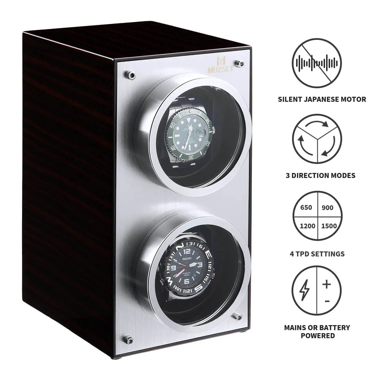 MOZSLY® Double Watch Winder - Red Wood Box Piano Paint -- MOZSLY