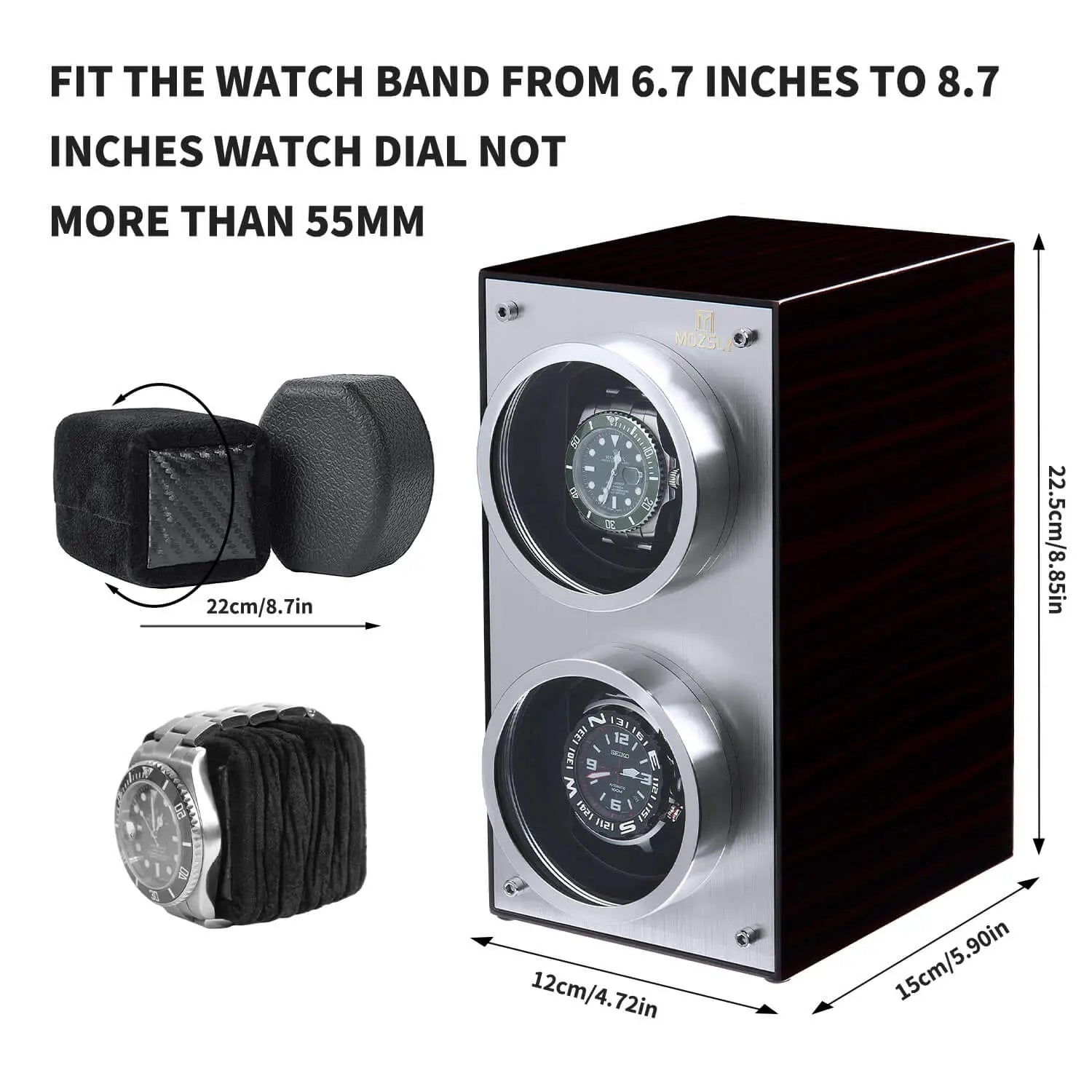 MOZSLY® Double Watch Winder - Red Wood Box Piano Paint -- MOZSLY