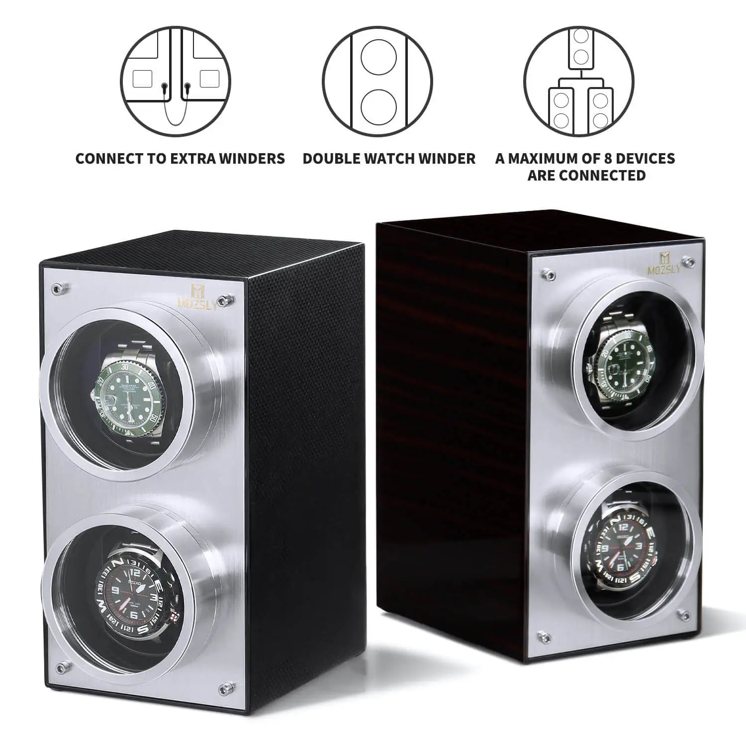 MOZSLY® Double Watch Winder - Red Wood Box Piano Paint -- MOZSLY