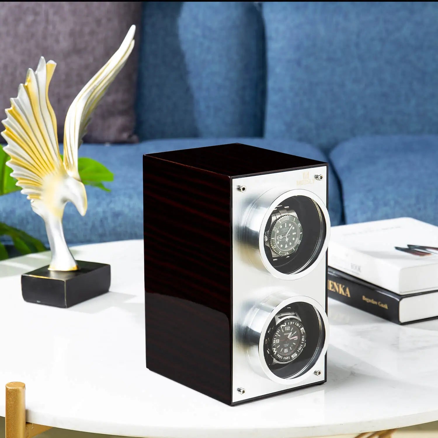 MOZSLY® Double Watch Winder - Red Wood Box Piano Paint -- MOZSLY