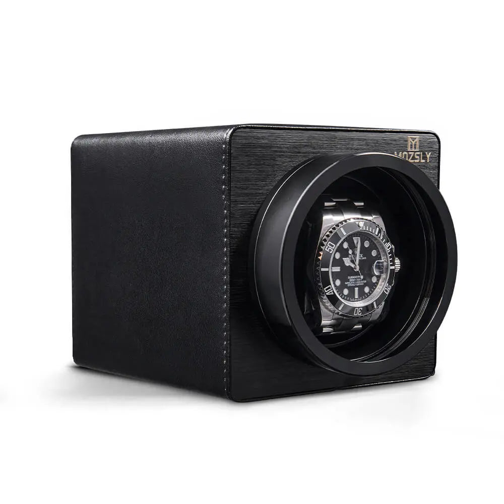 MOZSLY® Black Knight Single Watch Winder - Black Leather -- MOZSLY