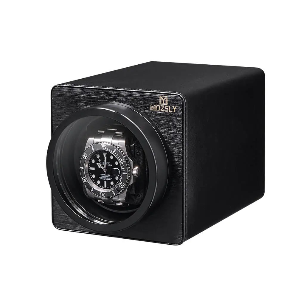 MOZSLY® Black Knight Single Watch Winder - Black Leather -- MOZSLY