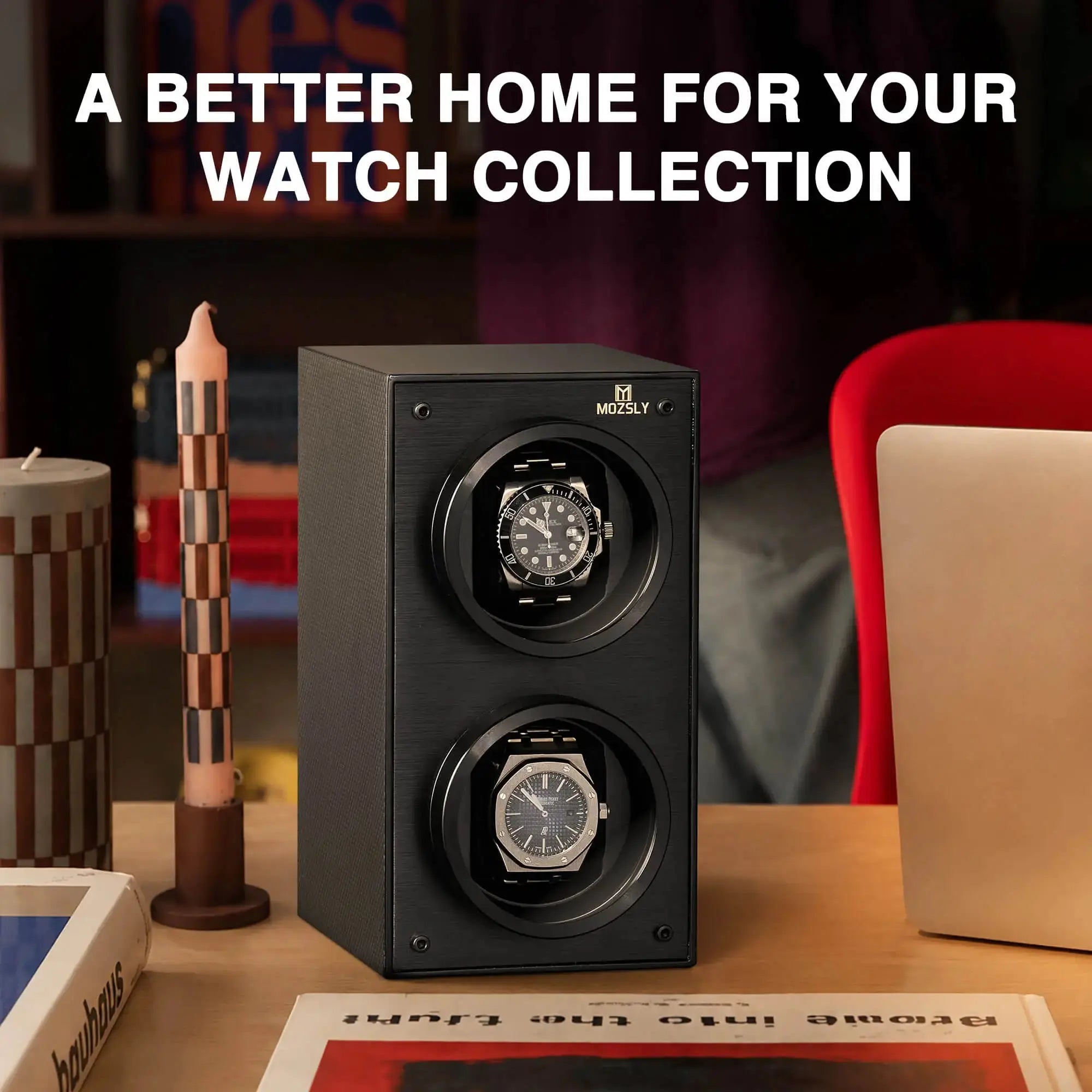 MOZSLY® Black Knight Double Watch Winder -Black Carbon Brazed Piano Paint Secondary image