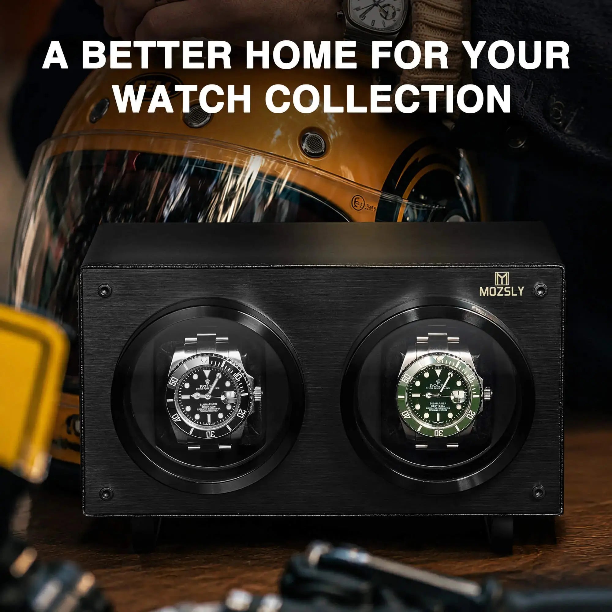 MOZSLY® Black Knight Double Watch Winder - Black Leather Secondary image