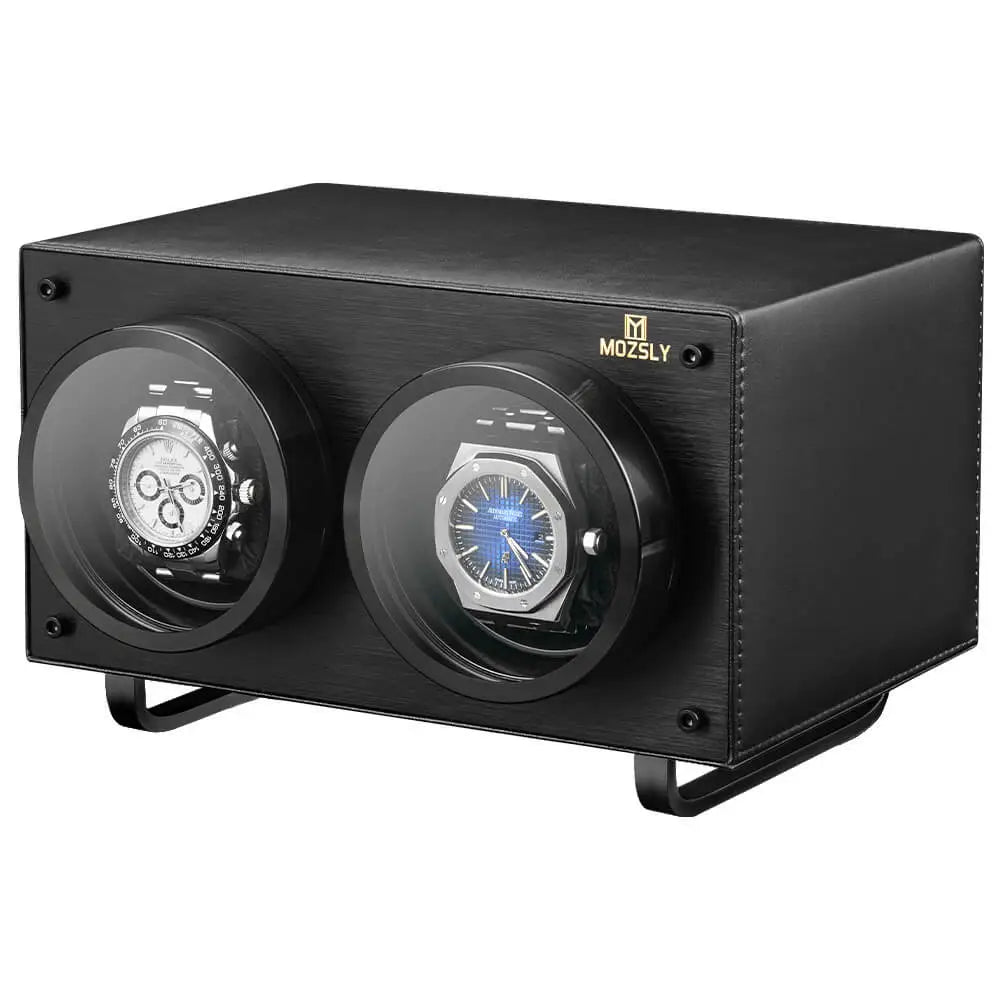 MOZSLY® Black Knight Double Watch Winder - Black Leather -- MOZSLY