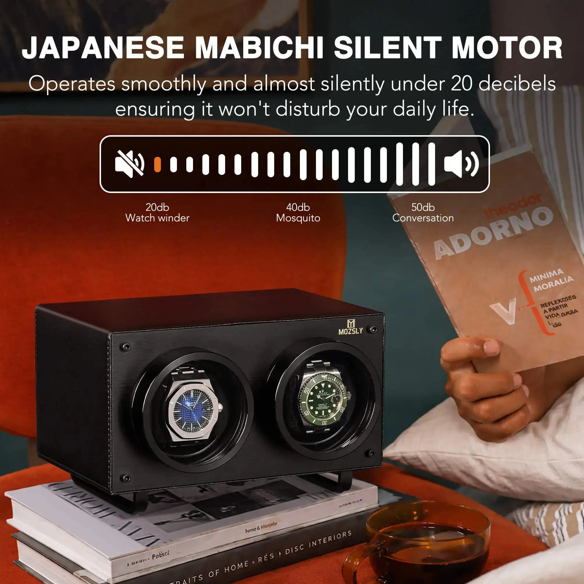 MOZSLY® Black Knight Double Watch Winder - Black Leather_03