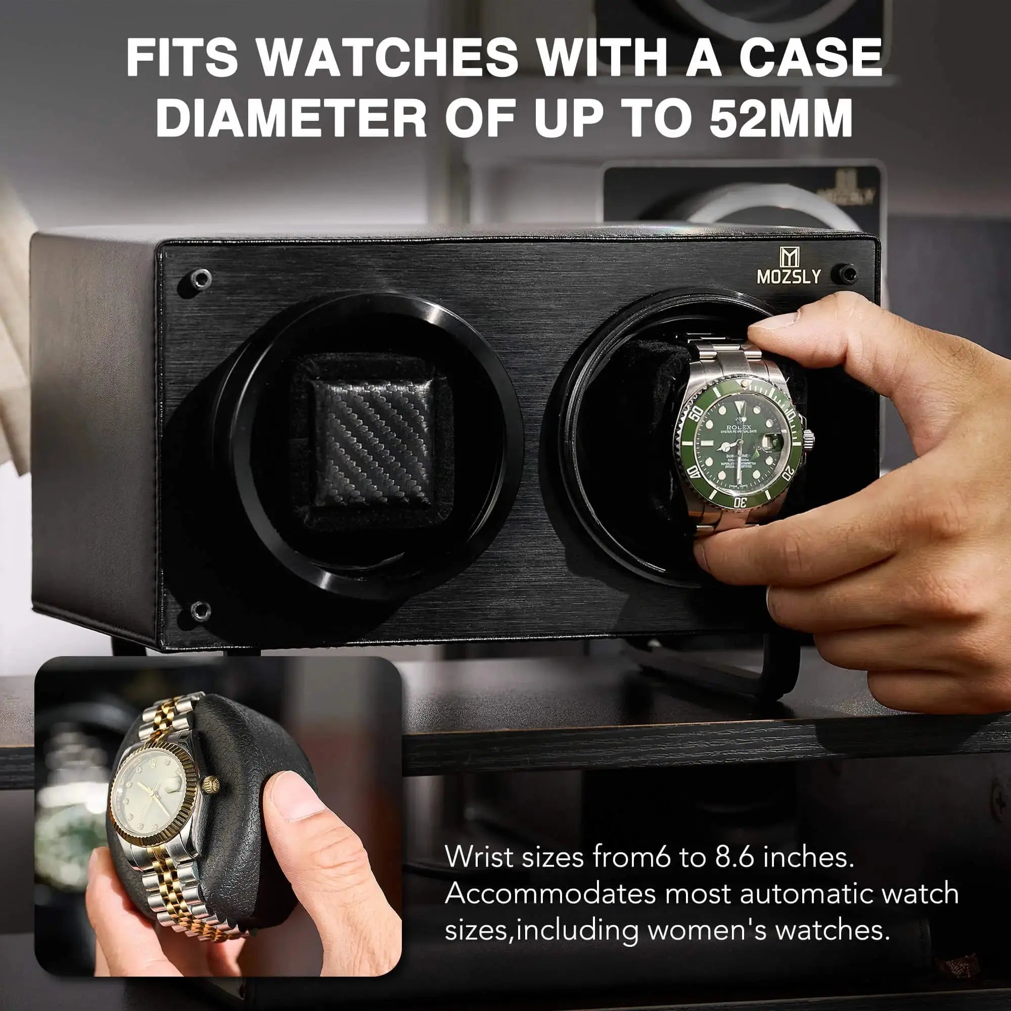 MOZSLY® Black Knight Double Watch Winder - Black Leather_06