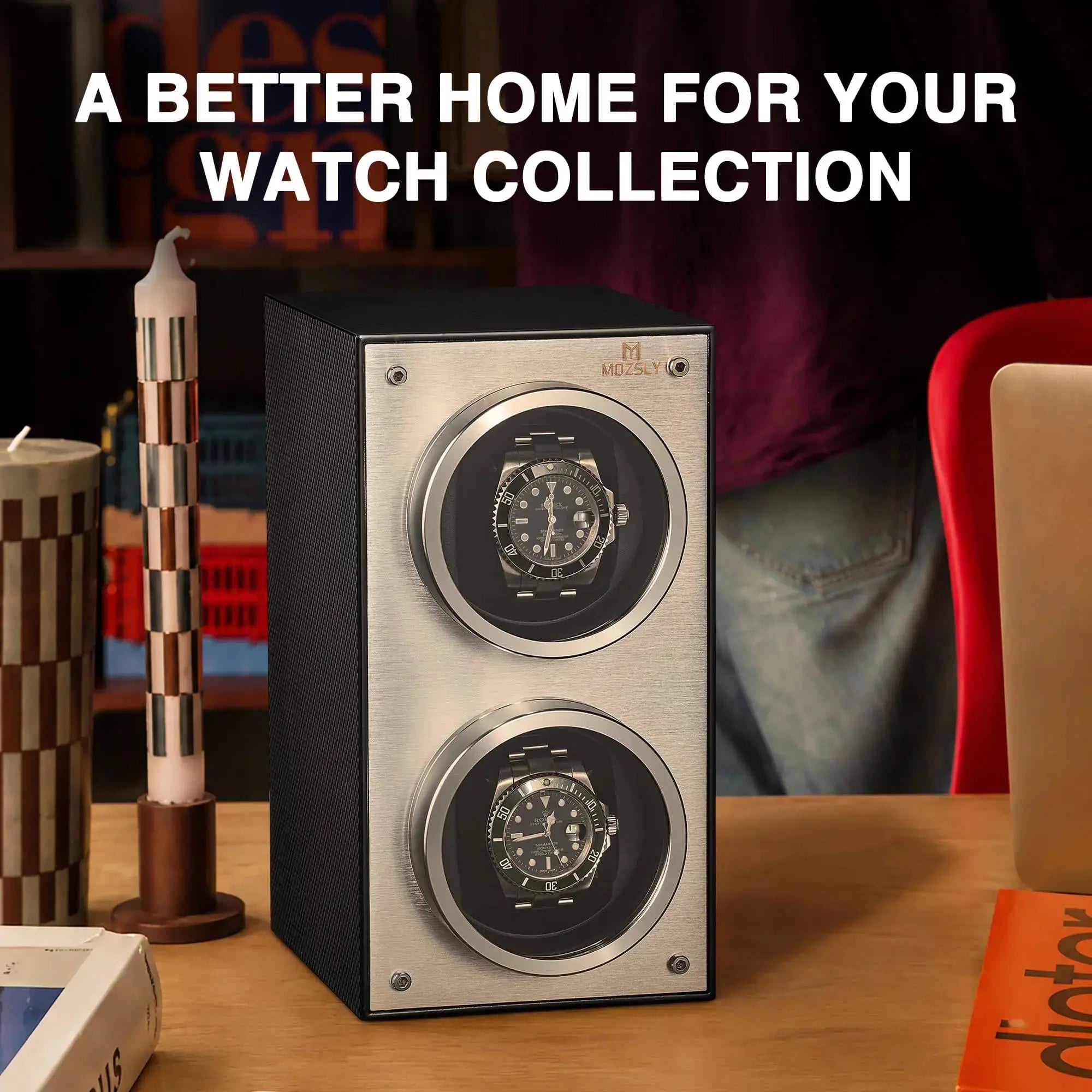 MOZSLY® Double Watch Winder -Black Carbon Brazed Piano Paint Secondary image