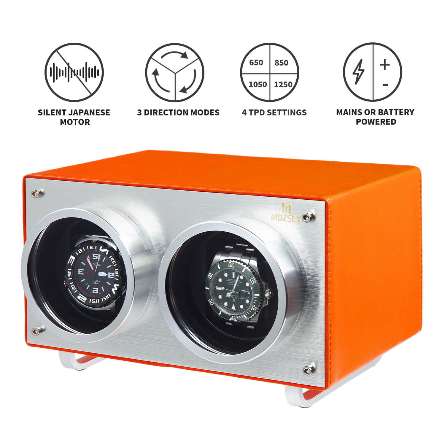 MOZSLY® Double Watch Winder -Orange Leather Secondary image