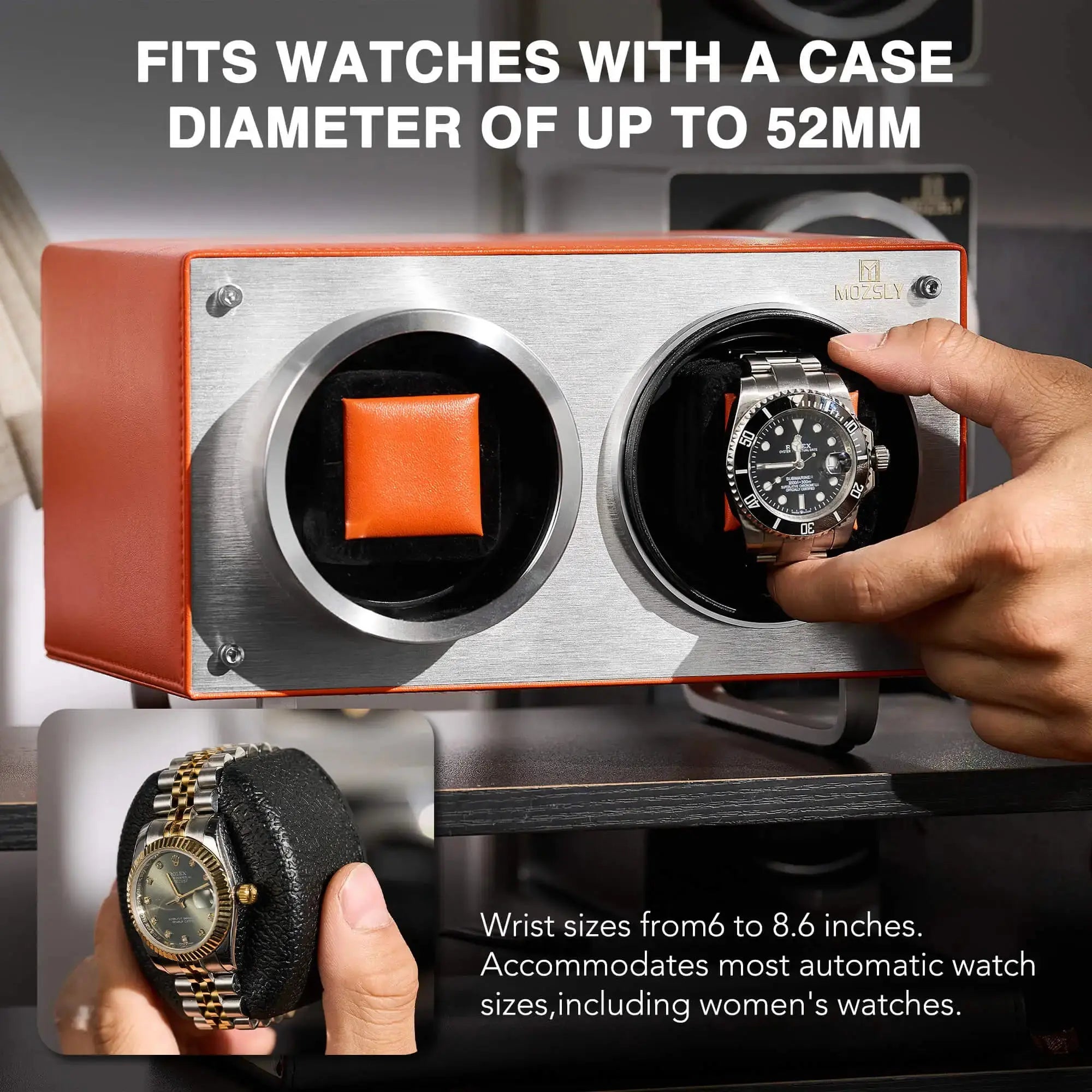 MOZSLY® Double Watch Winder -Orange Leather_06
