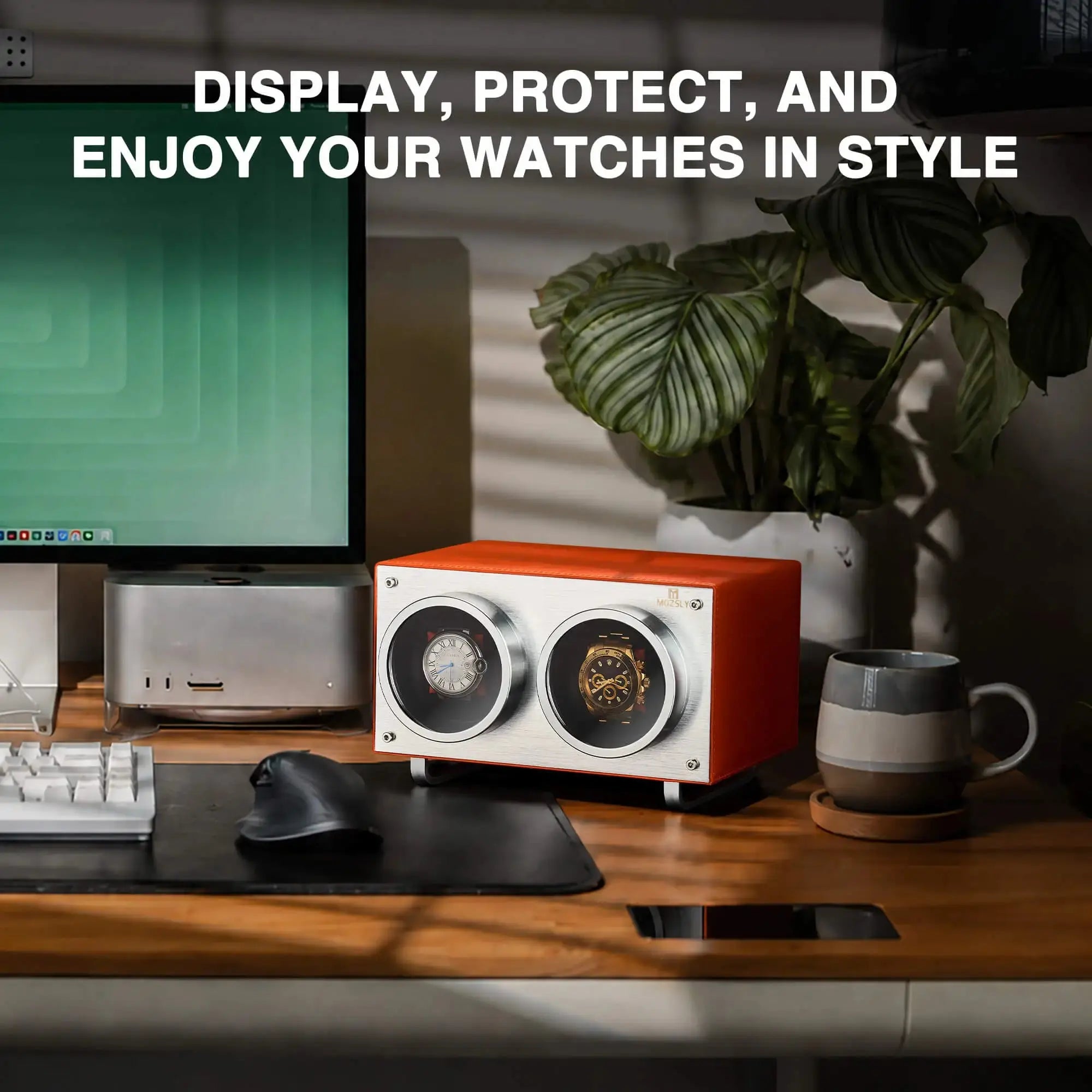 MOZSLY® Double Watch Winder -Orange Leather_08