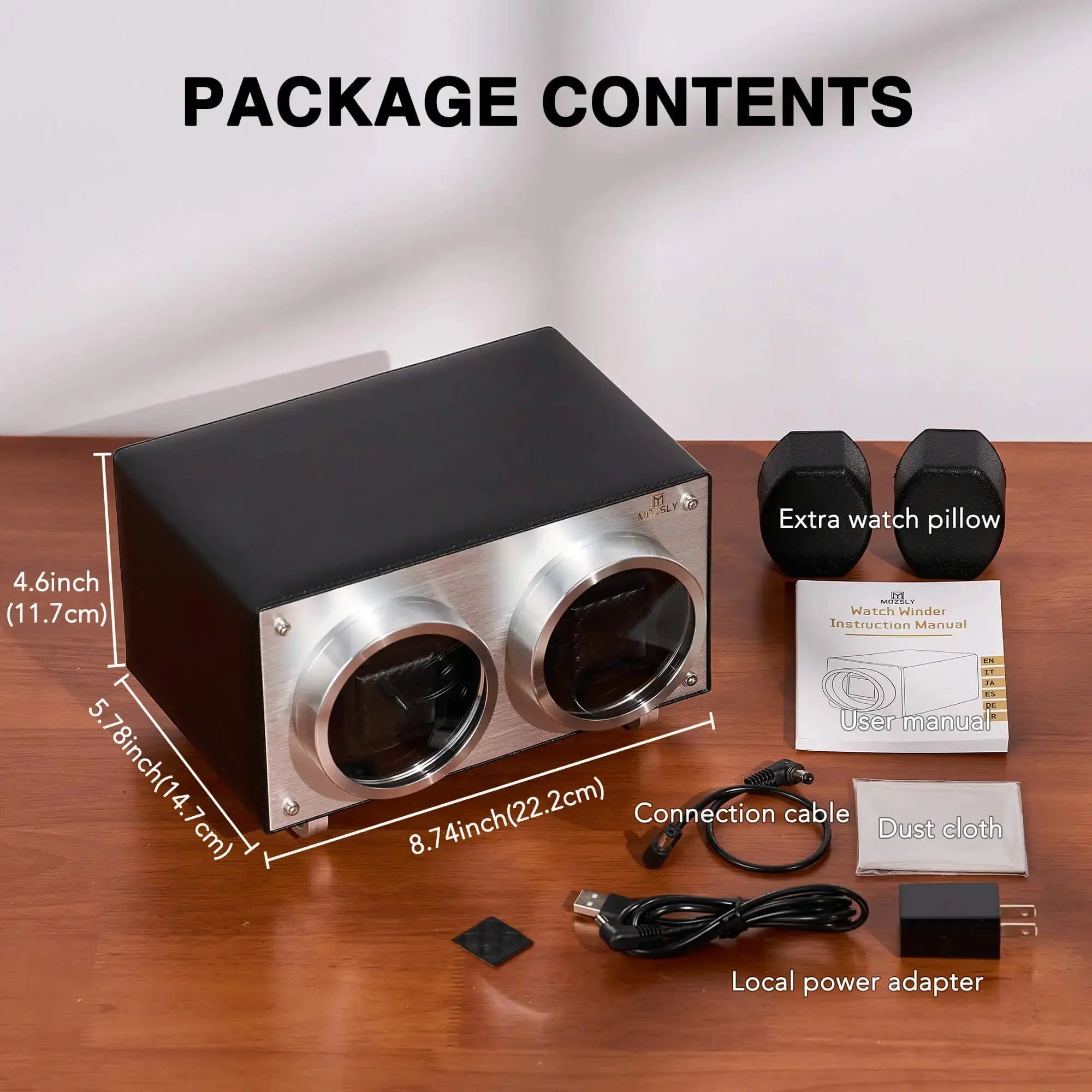MOZSLY® Double Watch Winder - Black Leather_07