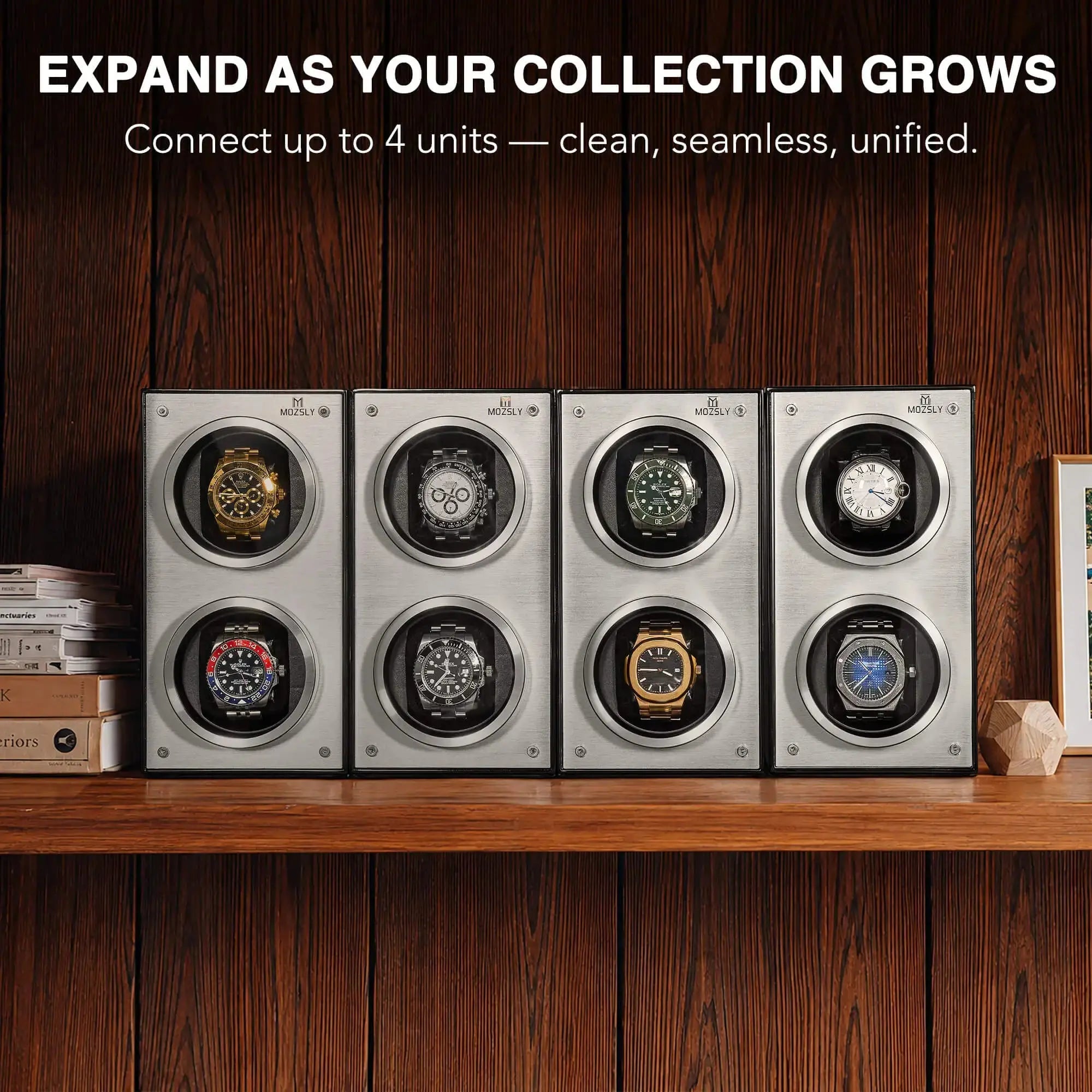 MOZSLY® Double Watch Winder - Black Wood Box Piano Paint_05