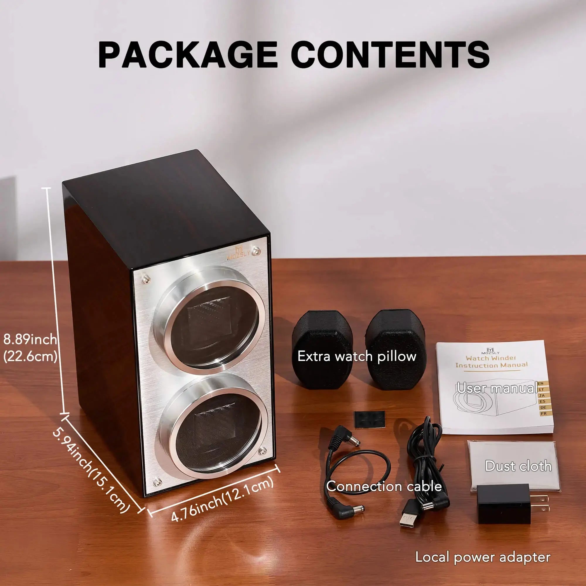 MOZSLY® Double Watch Winder - Black Wood Box Piano Paint_07