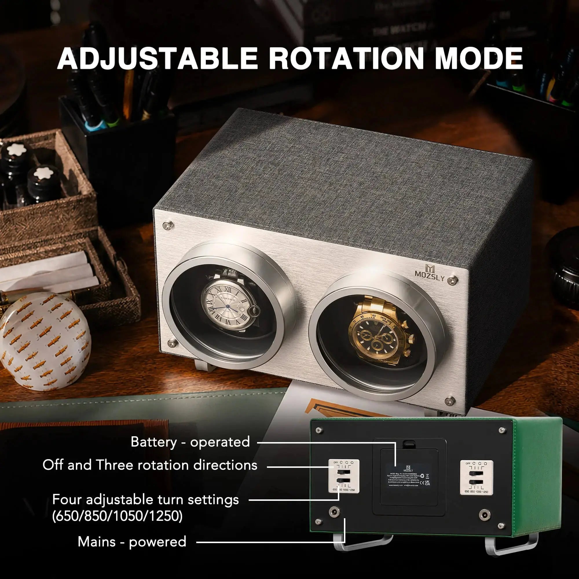 MOZSLY® Double Watch Winder - Gray  Polyester_04