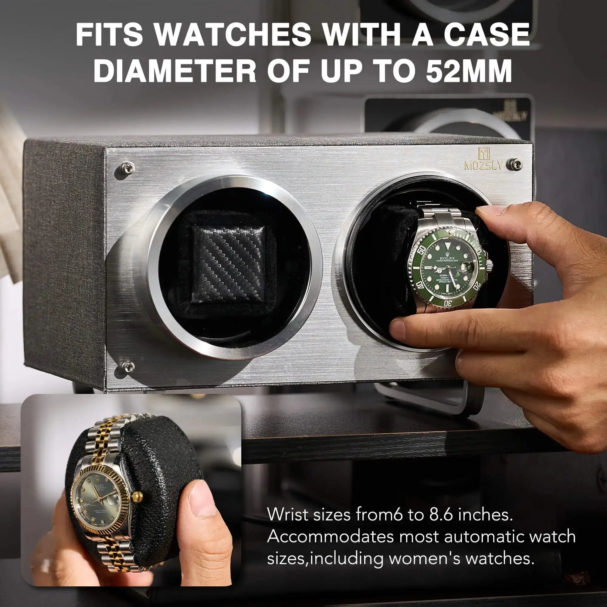 MOZSLY® Double Watch Winder - Gray  Polyester_06