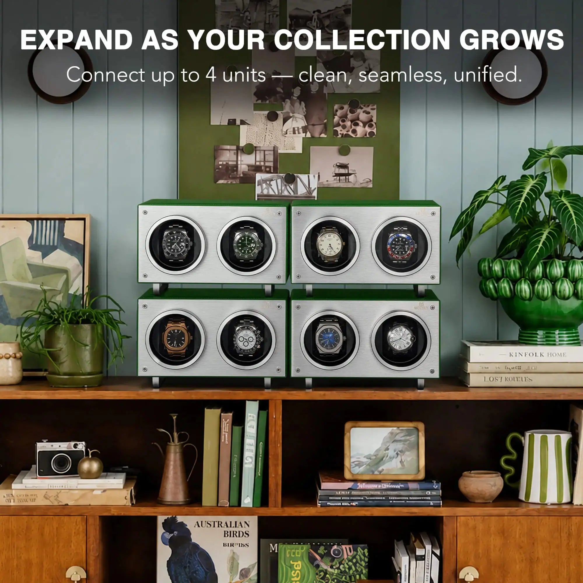MOZSLY® Double Watch Winder - Green Leather_05