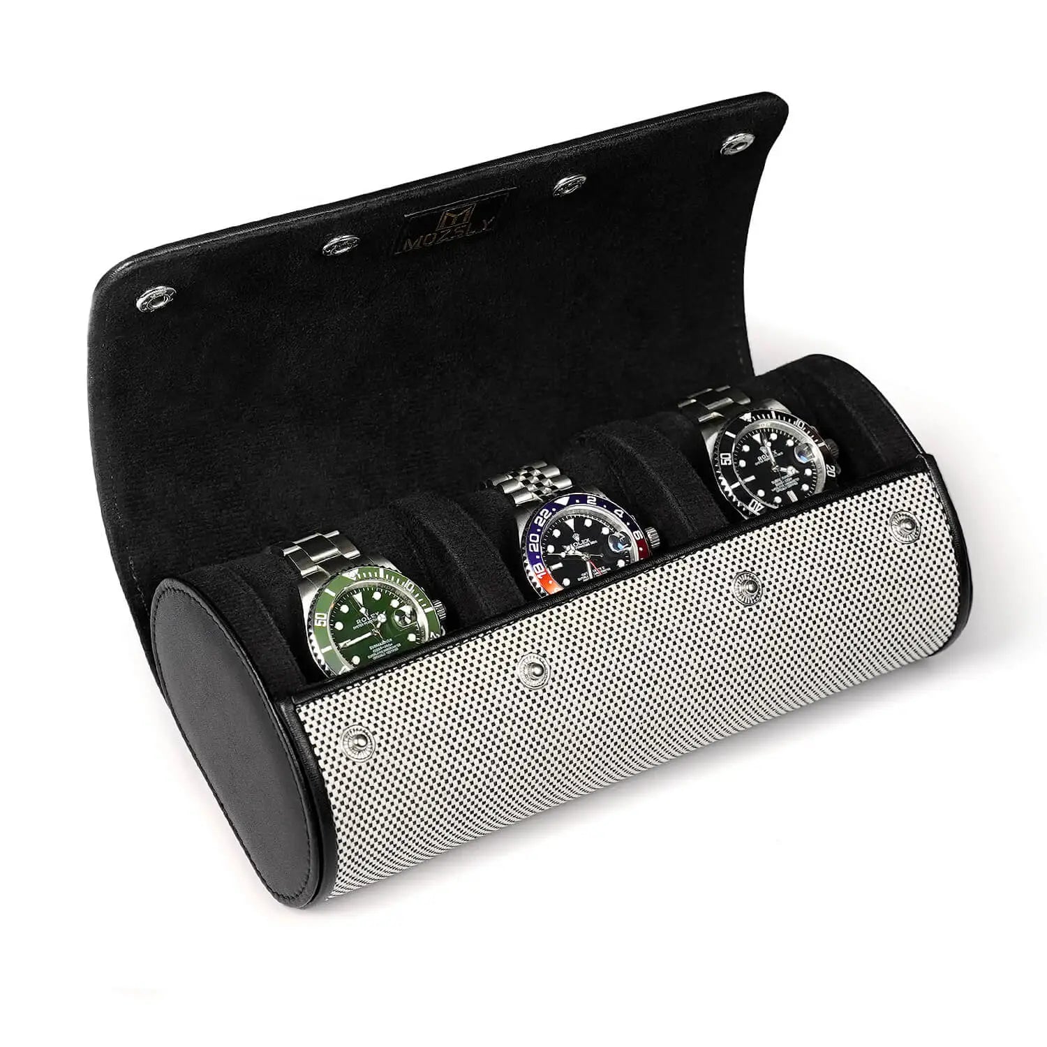 MOZSLY Travel Watch Roll for 3 Watches-Elegant Black-White -Watch Roll- Mozsly