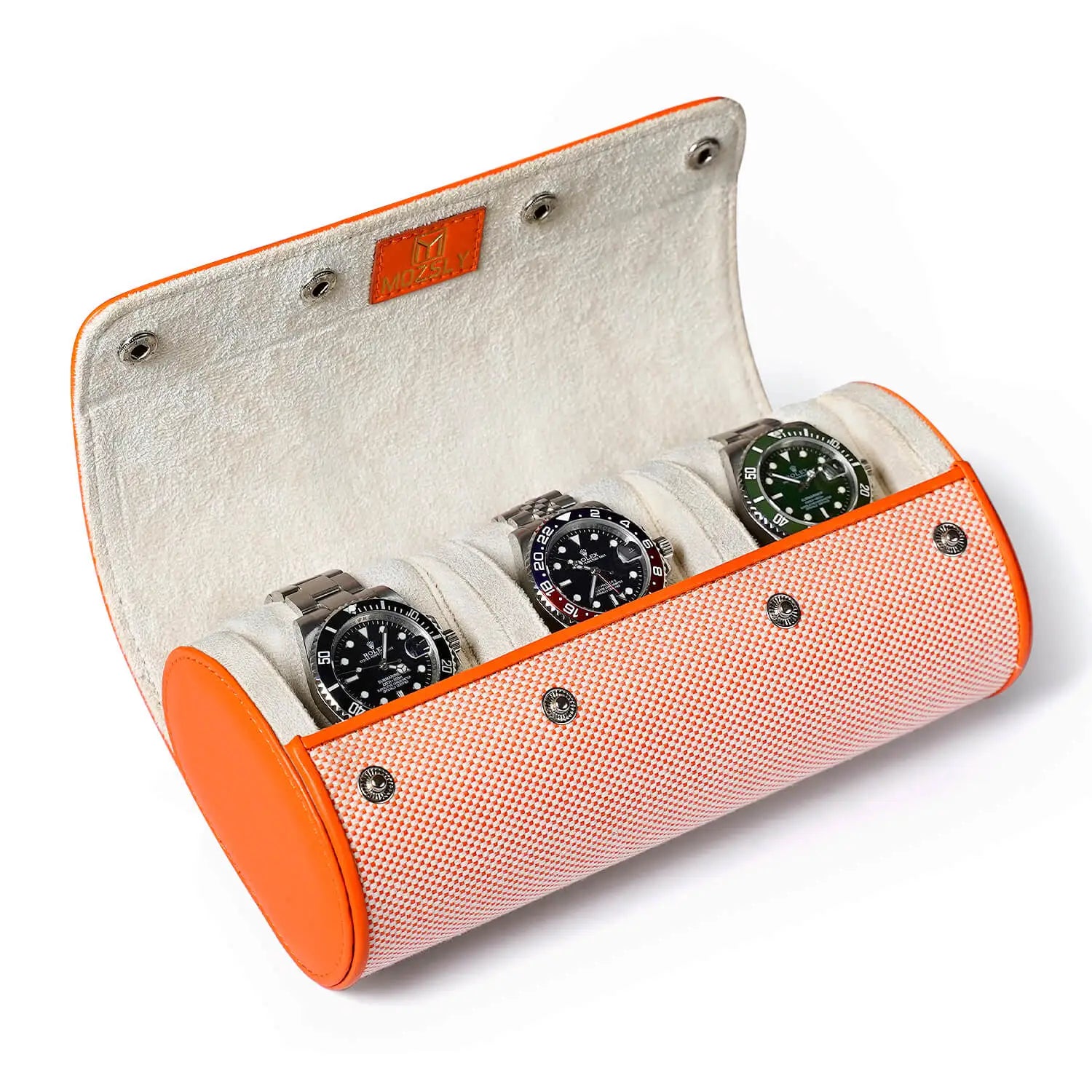 MOZSLY Travel Watch Roll for 3 Watches-Elegant Orange-White -Watch Roll- Mozsly