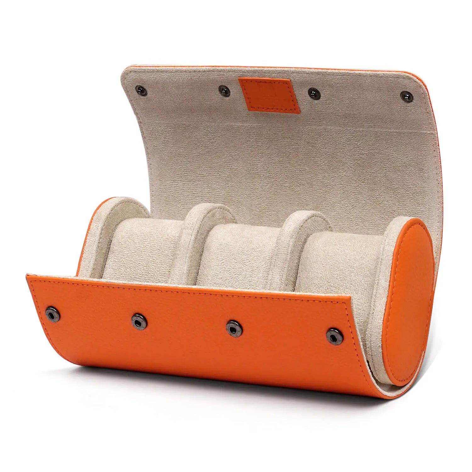 best luxury leather 3 watch roll-Orange_02