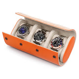 best luxury leather 3 watch roll-Orange_05